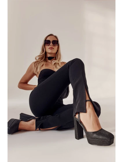 Dámské sandály třpytivé na podpatku Černe model 21596977 - Boto Dámské sandály třpytivé na podpatku Černe model 21596977 - Boto