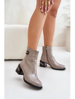 Lakované Boty Na Podpatku Zateplené MR880-093 Šedé