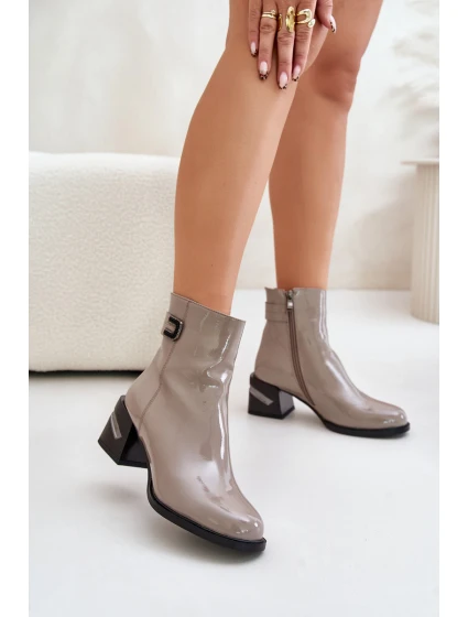 Lakované Boty Na Podpatku Zateplené MR880-093 Šedé