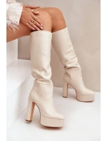 Kozačky Na Podpatku A Platformě Z Eko Kůže Světle Béžové model 21681408 - Boto