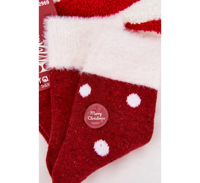 Dámské vánoční ponožky s kožíškem a puntíky z model 21786737 vlny Červené - Aura.via