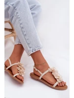 Dámské ploché sandály s ozdobnými květinami Jasnobeżowe Noemia