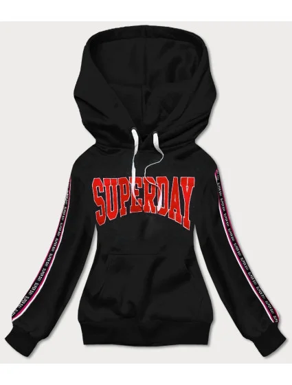 Krátká černá dámská mikina s nápisy (26014)