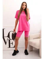Dámský bavlněný komplet s krátkým rukávem a šortkami růžový Dámský bavlněný komplet s krátkým rukávem a šortkami růžový