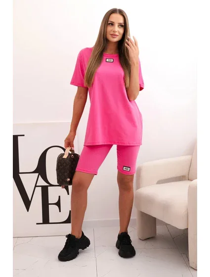 Dámský bavlněný komplet s krátkým rukávem a šortkami růžový Dámský bavlněný komplet s krátkým rukávem a šortkami růžový