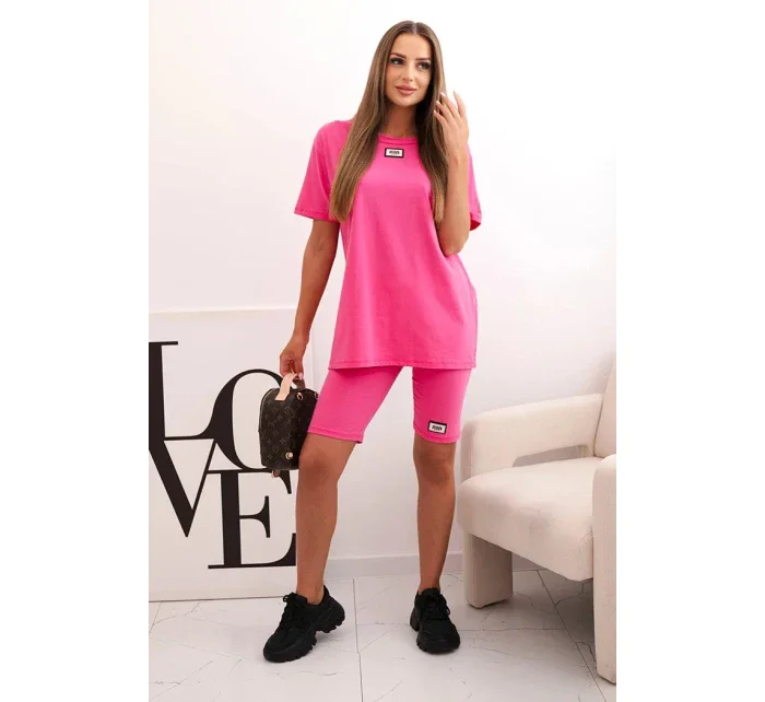 Dámský bavlněný komplet s krátkým rukávem a šortkami růžový Dámský bavlněný komplet s krátkým rukávem a šortkami růžový