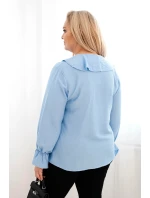 Dámská viskózová blůza Plus Size s volánem a ozdobnou broží modrá
