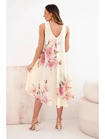 Dámské bavlněné midi šaty s krátkým rukávem a rozšířeným spodkem světle růžová