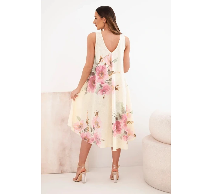 Dámské bavlněné midi šaty s krátkým rukávem a rozšířeným spodkem světle růžová