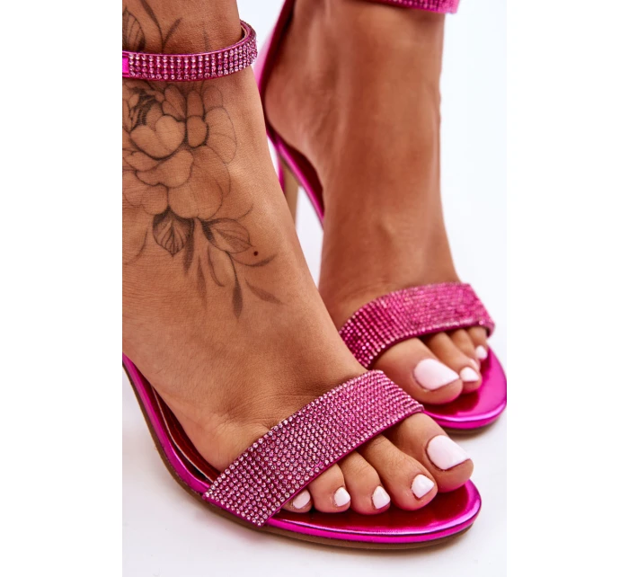 Dámské sandály na vysokém podpatku s kamínky Fuchsie model 21622341 - Boto Dámské sandály na vysokém podpatku s kamínky Fuchsie model 21622341 - Boto