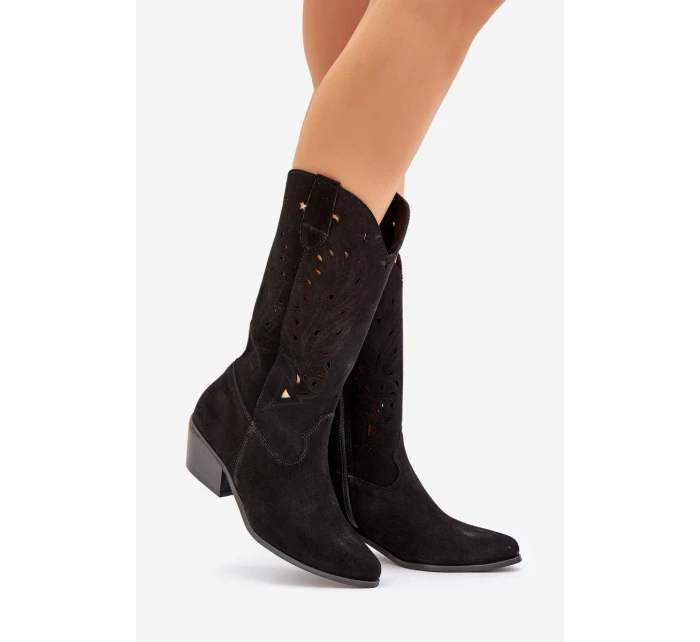 Semišové Kozačky S Svrškem Černé Zazoo model 21682120 - Boto