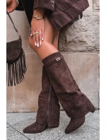 Kozačky Eko Podpatky Na Zip Zateplené  Čokoládové model 21704760 - Boto