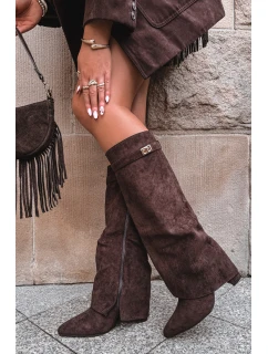 Kozačky Eko Podpatky Na Zip Zateplené  Čokoládové model 21704760 - Boto