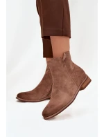 Dámské kotníkové boty na ploché podrážce model 21712281 světle hnědé - VINCEZA