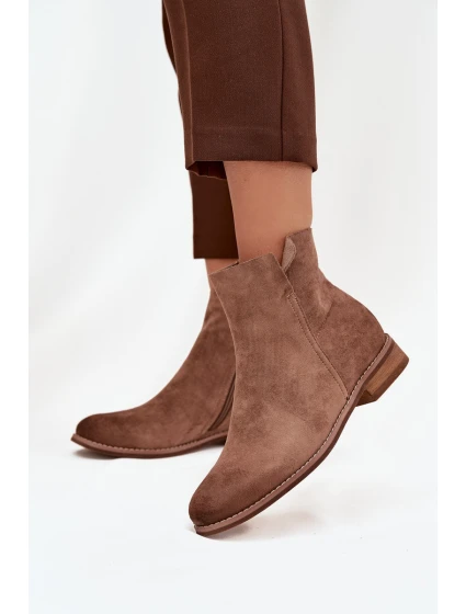 Dámské kotníkové boty na ploché podrážce model 21712281 světle hnědé - VINCEZA