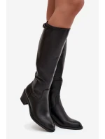 Dámské zimní kozačky s podpatkem a přezkou model 21712590 Černé - VINCEZA