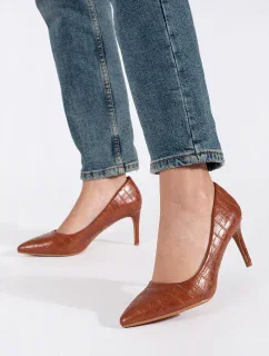Stylové hnědé dámské  lodičky na jehlovém podpatku