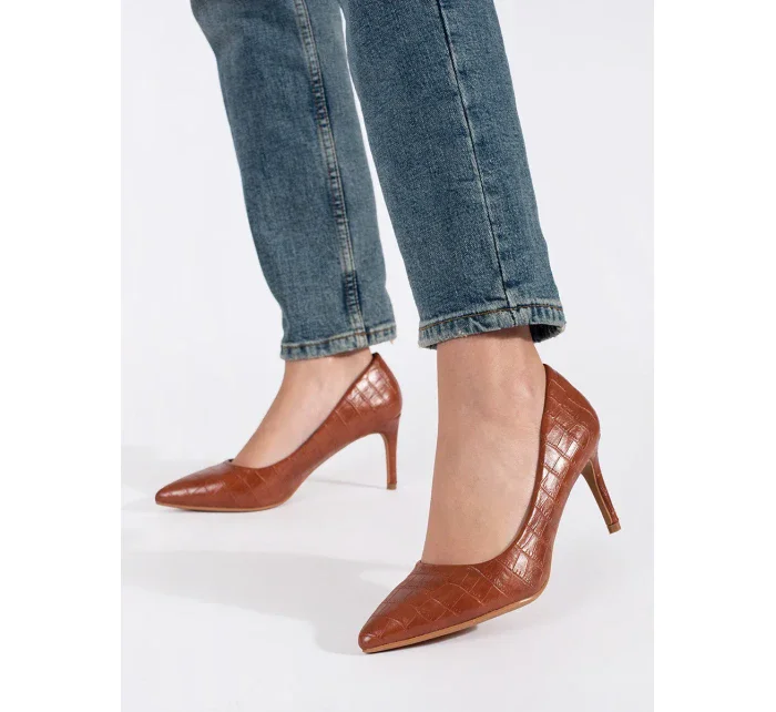 Stylové hnědé dámské lodičky na jehlovém podpatku Stylové hnědé dámské lodičky na jehlovém podpatku