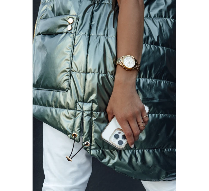 Dámská prošívaná dlouhá vesta s kapucí JESS zelená FashionStreet TY4454