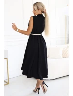 model 21212554 Elegantní midi košilka se zlatými knoflíky a páskem ČERNÁ - numoco basic