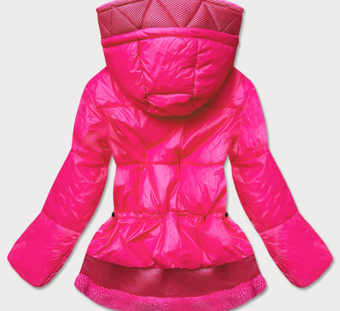 Krátká růžová dámská zimní bunda s kapucí (jin211)