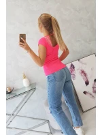 Halenka s krajkovým výstřihem růžová neonová