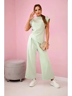 Komplet asymetrická halenka + kalhoty světle mátová