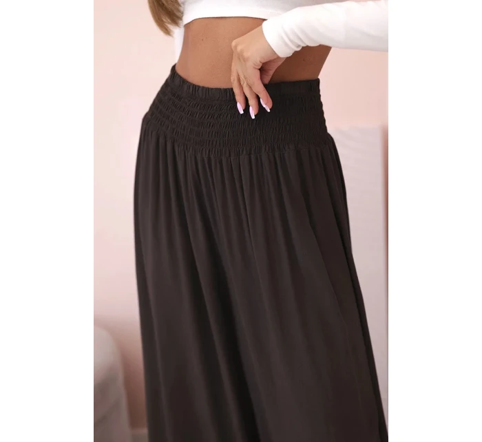 Dámské viskózové kalhoty s elastickým pasem hnědý