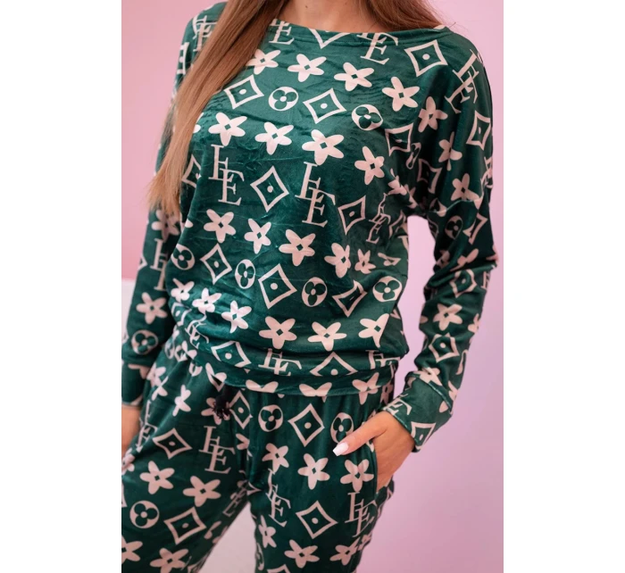 Dámská souprava z veluru s model 21149309 zelená + béžová - K-Fashion Dámská souprava z veluru s model 21149309 zelená + béžová - K-Fashion