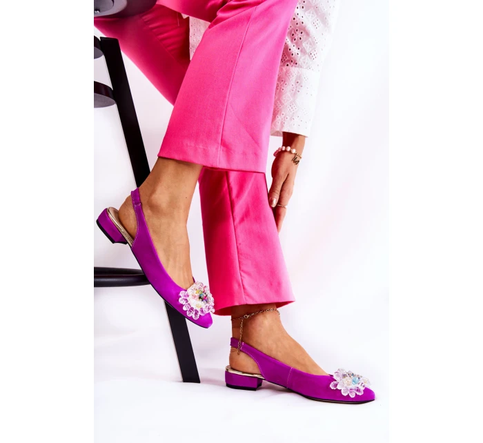 Semišové balerínky na  s zdobením tmavě růžovým Elena model 21589842 - Boto