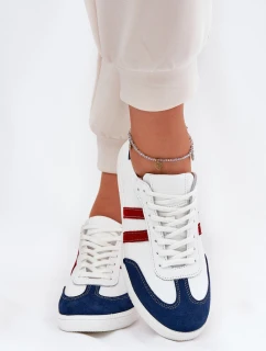 Zazoo N1068 Kožené Nízké Tenisky Dámské Bílá-Námořnická Modrá