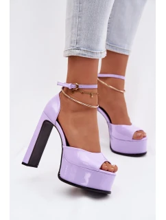 Lakované dámské sandály na podpatku a platformě fialové Horvia