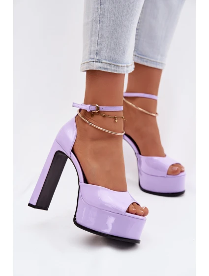 Lakované dámské sandály na podpatku a platformě fialové Horvia