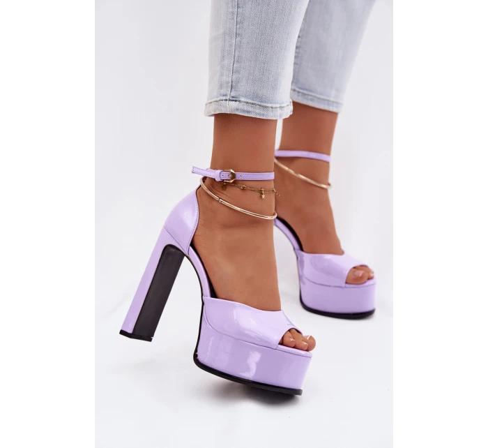 Lakované dámské sandály na podpatku a platformě fialové Horvia