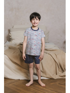 Chlapecké pyžamo Korfu, krátký rukáv, krátké kalhoty - potisk/námořnická modrá