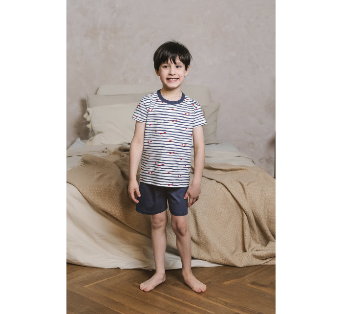Chlapecké pyžamo Korfu, krátký rukáv, krátké kalhoty - potisk/námořnická modrá