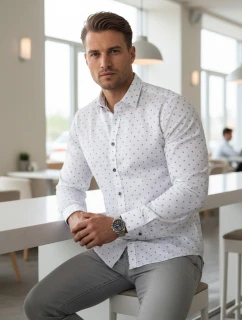 Pánská bílá vzorovaná košile slim fit FashionStreet DX2700