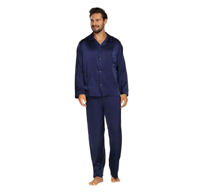 Pánské saténové pyžamo model 19669878 tmavě modré - DKaren