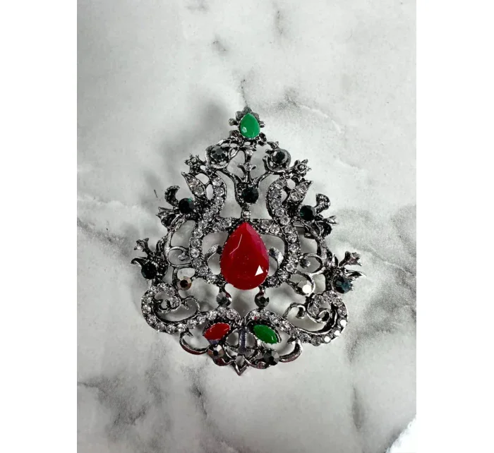 Brož XZ459-191 stříbrná + červená