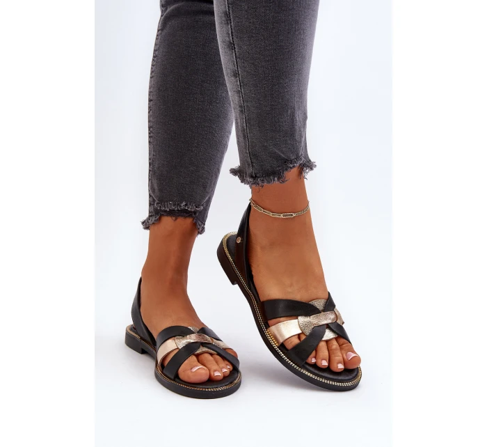 Dámské černé kožené sandály model 21651679 - Zazoo