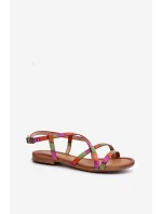 Ploché Dámské Kožené Sandály model 21661347 Multikolor - Maciejka Ploché Dámské Kožené Sandály model 21661347 Multikolor - Maciejka