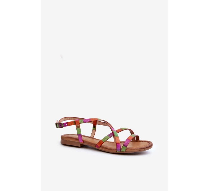Ploché Dámské Kožené Sandály model 21661347 Multikolor - Maciejka Ploché Dámské Kožené Sandály model 21661347 Multikolor - Maciejka