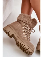 Dámské Šněrovací Boty S Kožíškem Tmavě Béžové model 21679550 - Boto