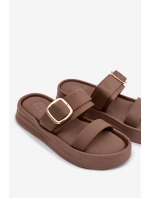 Materiálové dámské pantofle na platformě s pásky a zlatou sponou Khaki Ameliette Materiálové dámské pantofle na platformě s pásky a zlatou sponou Khaki Ameliette