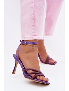 Dámské sandály na podpatku s pásky a kamínky Fialové Chiara