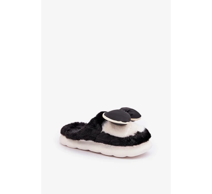 Futrzane Pantofle S Mašlí Černé Grilis