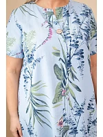 Dámské viskózové šaty velikosti Plus s krátkým rukávem a výstřihem na knoflíky modrá