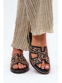 Kožené Ploché Pantofle S Panteřím Vzorem Zazoo 40383 Černé