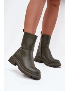 Dámské kotníkové boty na platformě a plochém podpatku Zelené Levira