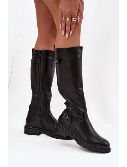 dámské kozačky na nízkém podpatku s přezkami Černé model 21714944 - Boto